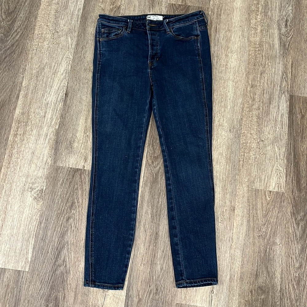 Free People Dark Wash High Rise Skinny Jeans Size 28 Button Fly